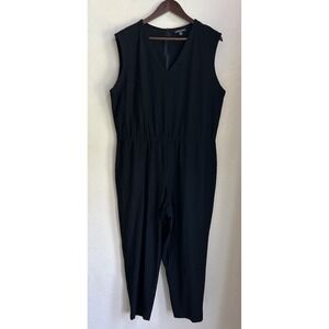 Eileen Fisher Black Jumpsuit L Wide Crop Leg Sleeveless Minimalist Quiet Luxury